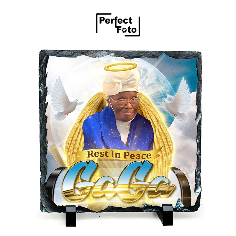 Custom Made Memorial Square Slate Rock Design 1