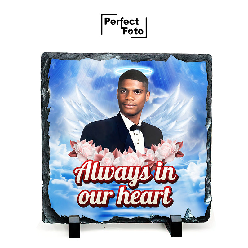 Custom Made Memorial Square Slate Rock Design 2